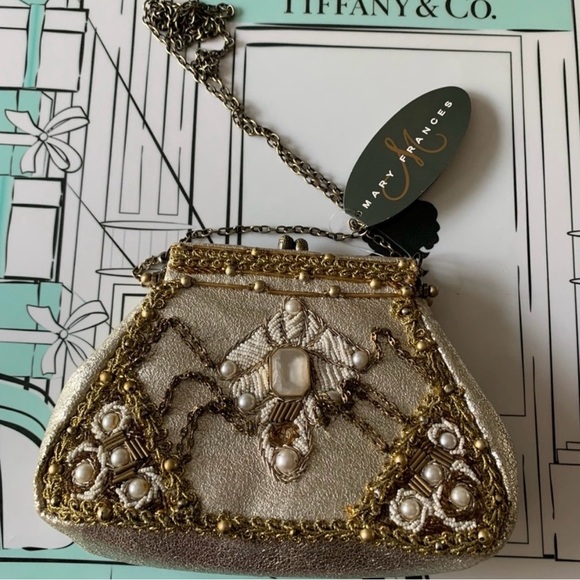 Mary Frances Gold and Pearl Embellished Evening Clutch with Autograph NWT - Picture 4 of 14